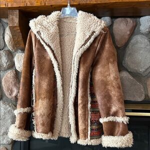 Women's Skea Faux Suede Full Zip Shearling Hooded Sherpa Coat,  Size 10